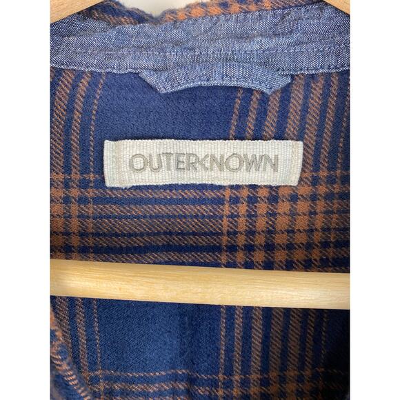 Outerknown Blue and Orange Plaid Casual Button Down Shirt - Picture 2 of 8